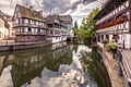 Traditional half-timbered houses on the picturesque canals of La Petite France in the medieval town of Strasbourg Royalty Free Stock Photo