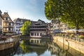 Traditional half-timbered houses on the picturesque canals of La Petite France in the medieval town of Strasbourg Royalty Free Stock Photo