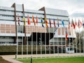 Aerial view of Flag of Russia flying half-mast at Council of Eur