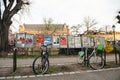 All candidate`s electoral campaign poster near polling station during first