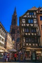 Notre Dame Cathedral and traditional half timbered houses in Strasbourg, France