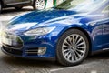 Tesla Model S 90D electric supercar parked in city