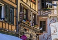 Traditional winstub restaurants in ornate half timbered houses Strasbourg France