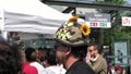 Fete a Macron man with military helmet