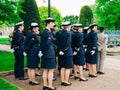 Soldiers from US and France with flags at parade on 8th of may Royalty Free Stock Photo