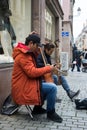 Musician playing traditional Mongolian violin in the street