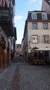 Strasbourg, France - October 21, 2023: Historic wooden facade in downtown of Strasbourg, France,