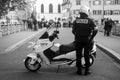 French policeman with scooter in the street for the circulation