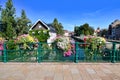 Strasbourg, France. Railing with beautiful flowers at River \'III\' in historical \'Petite France\' quarter Royalty Free Stock Photo