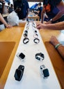 Senior testing Apple Store with Apple Watch Series 4 smartwatch