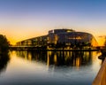 Twilight view of the European Parliament building in Strasbourg, France Royalty Free Stock Photo