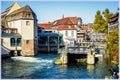 Strasbourg, France. The view on the channels of Little France district