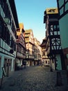 Strasbourg narrow streets of the old city with idyllic half timbered facades of medieval buildings. Beautiful architecture Petit