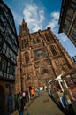 Strasbourg Notre Dame cathedral with train