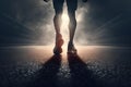 Strat now, Runner foot at the start line ready for a running race, For beginning concept,. Royalty Free Stock Photo