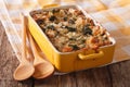 Strata casserole with spinach close up. Horizontal Royalty Free Stock Photo