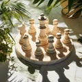 Strategic Battle: Abstract Chess Pieces on Marble Board