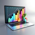 Strategic 3D Laptop: White Screen with Chart and Graph for Business Growth and Website Development