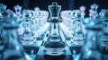Strategic Glass Chess Setup Highlighting the King. Generative ai
