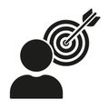 Strategic Goal Silhouette Icon. Object Oriented Human Symbol. Aim Focused Glyph Pictogram. Person with Target. Accuracy Royalty Free Stock Photo