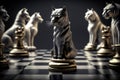 Strategic Leadership Concept with Royal Cat King Chess Pieces on Chessboard, Generative Ai