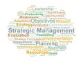 Strategic Management Word Cloud. Key concepts highlighting planning, goal setting, analysis, implementation, and evaluation Royalty Free Stock Photo