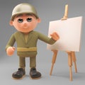 Strategic minded army soldier plans on the easel, 3d illustration