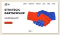 Strategic partnership, handshake gesture for website. Partners shaking hands after signing contract