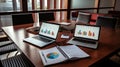 Strategic Planning in a Modern Conference Room: Color-coded Documents, Financial Charts, and Market Analysis