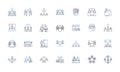 Strategic planning session line icons collection. Visioning, Mission, Goals, Objectives, Analysis, SWOT, Prioritization