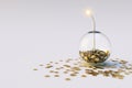 Strategic risk of investment finance economy concept. Transparent glass reflective sphere container ball bauble bomb explosion.