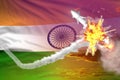 Strategic rocket destroyed in air, India ballistic missile protection concept - missile defense military industrial 3D