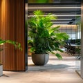 Strategically placed indoor plants create inviting office plantscape background Royalty Free Stock Photo