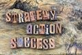 Strategy action success wooden letters Royalty Free Stock Photo
