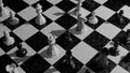 Strategy Chessboard. Chess Game. Chess Pieces. 3D rendering. Original Chess Set. Black and White.