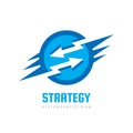 Strategy - concept business logo template vector illustration. Arrows with lightning abstract creative sign. Power energy icon Royalty Free Stock Photo