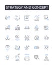 Strategy and concept line icons collection. Plan and scheme, Idea and thought, Approach and method, Objective and goal