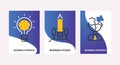 Strategy concept vector illustration. Business strategy, studio set of cards. Light bulb with brain. Good idea icon