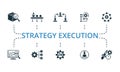 Strategy Execution icon set. Monochrome simple Strategy Execution icon collection. Quality Control, Production Line