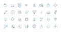 Strategy formulation linear icons set. Analysis, Planning, Tactics, Vision, Execution, Goals, Alignment line vector and