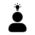 Strategy icon vector male person profile avatar symbol with bulb for creative idea for business development in Glyph Pictogram Royalty Free Stock Photo