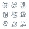 strategy line icons. linear set. quality vector line set such as success, meter, award, contacts, analysis, strategic plan,