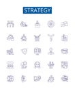 Strategy line icons signs set. Design collection of Planning, Method, Tactics, Scheme, Design, Goal, Intention, Aim