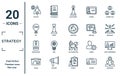 strategy linear icon set. includes thin line startup, key, smartphone, house, teamwork, question, video conference icons for