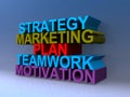 Strategy marketing plan teamwork motivation on blue