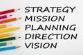 Strategy, Mission, Planning, Direction and Vision Concept Royalty Free Stock Photo