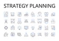 Strategy planning line icons collection. Goal setting, Action plan, Idea generating, Project mapping, Task scheduling