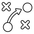 Strategy planning showing business tactics with arrow avoiding obstacles