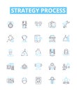 Strategy process vector line icons set. Planning, Analysis, Execution, Decision-Making, Allocation, Prioritization