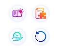 Strategy, Product knowledge and Safe time icons set. Recovery data sign. Puzzle, Education process, Management. Vector